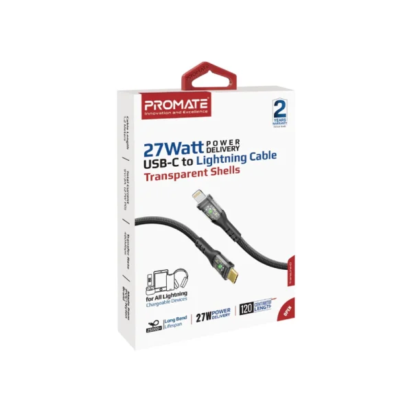 Promate 27W Power Delivery USB-C to Lightning Cable