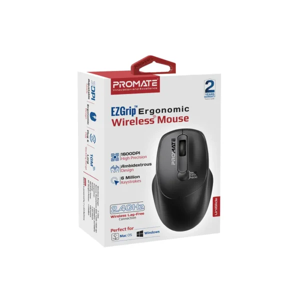 Promate EZGrip Ergonomic Wireless Mouse Cursor