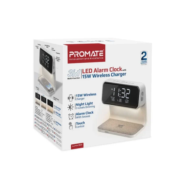 Promate Lumix-15W Multi-Function LED Alarm Clock
