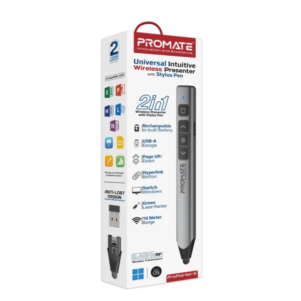 Promate ProPointer-S Universal Intuitive Wireless Presenter with Stylus Pen