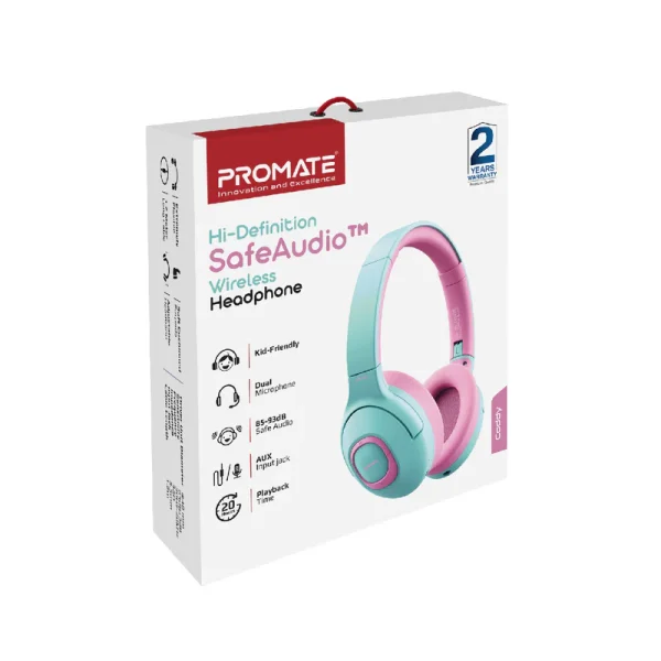 Promate Coddy Hi-Definition SafeAudio™ Wireless Headphone (Bubble Gum)