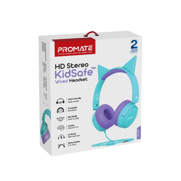 Promate Jewel HD Stereo KidSafe Wired Headset (Aqua)