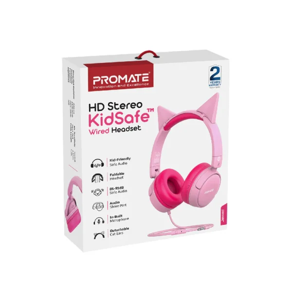 Promate Jewel HD Stereo KidSafe Wired Headset (Bubble Gum)