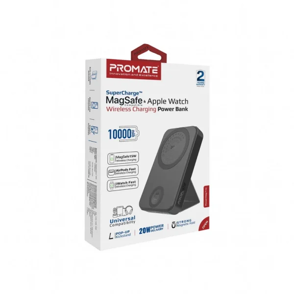 Promate PowerMag-Trio, SuperCharge MagSafe Compatible & Apple Watch Wireless Charging Power Bank