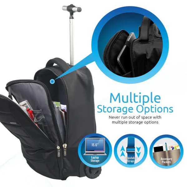 Promate BizPak-TR, High Volume Heavy Duty Trolley Bag for Laptops up to 15.6” with Multiple Storage