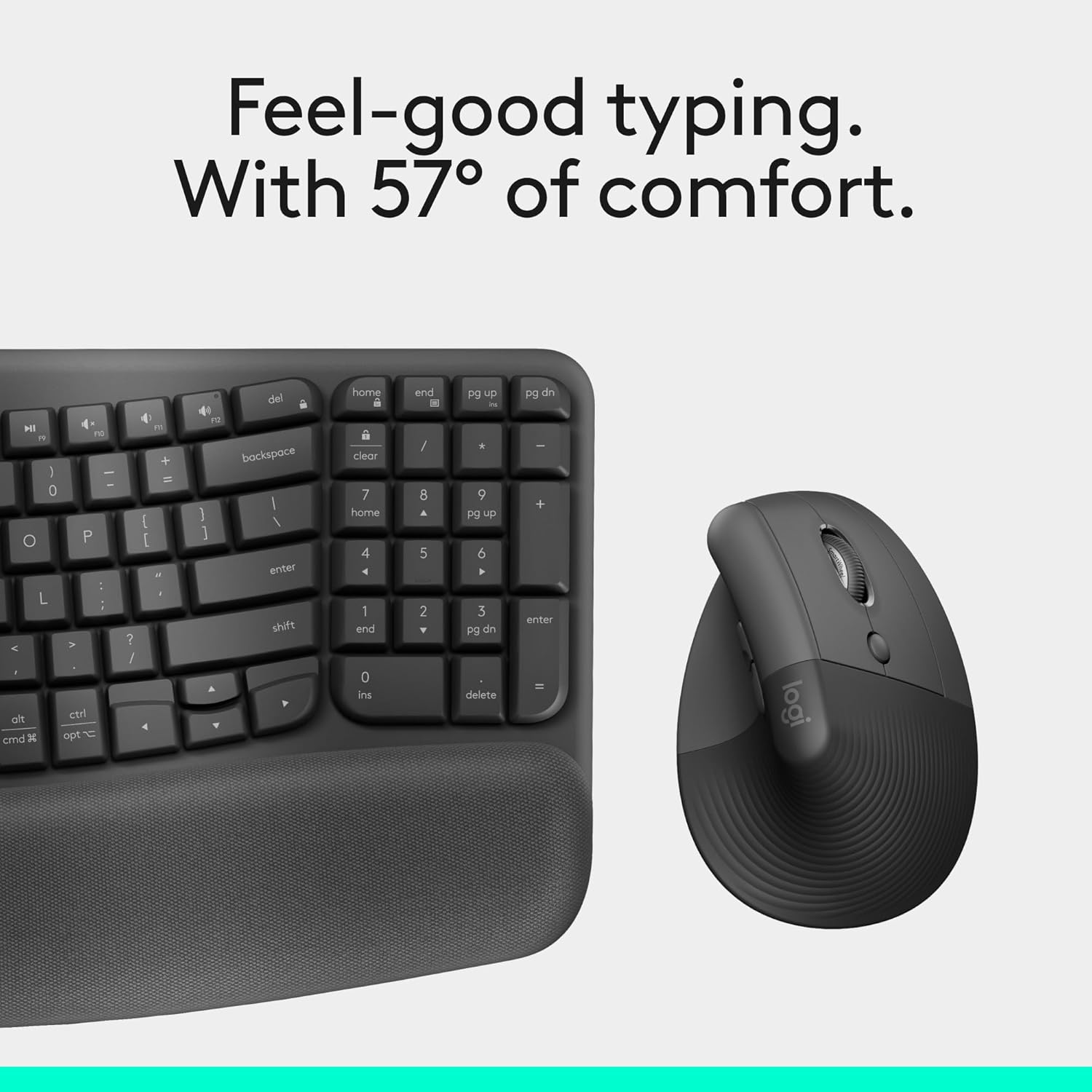 Logitech Wave Keys and Lift Combo - Ergonomic Wireless Keyboard and Mouse Combo - (Graphite) - Image 3